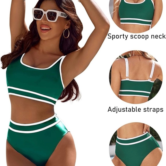 Green and White Retro Bikini Set - Picture 3 of 11